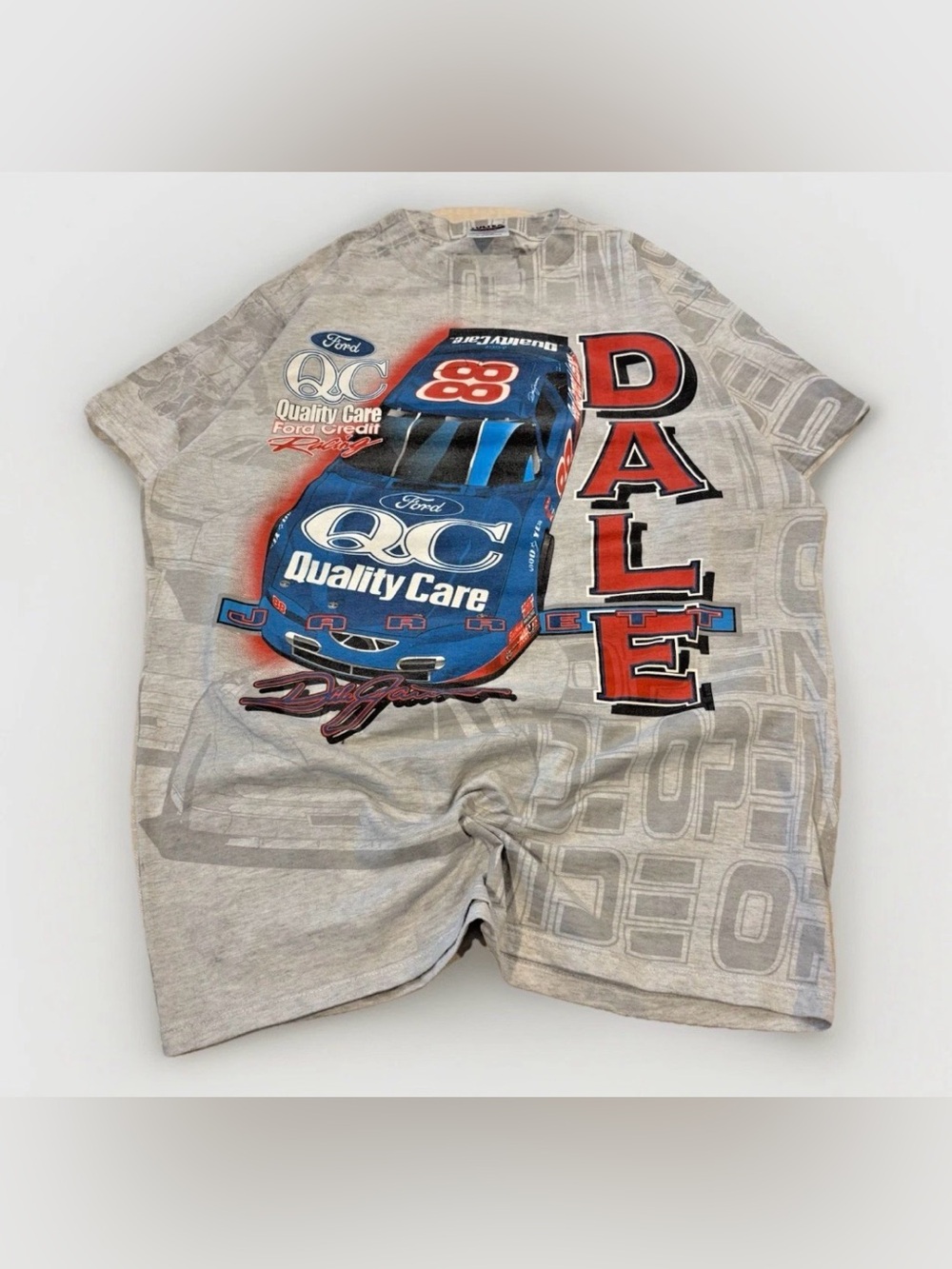 Vintage Dale Jarrett NASCAR T-Shirt Size Large AOP All Over Print Racing Tee